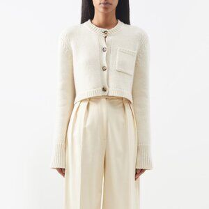 Khaite “Lavan” Cashmere Cropped Cardigan in Ivory, size XS